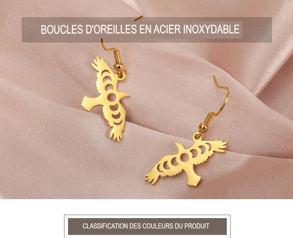 Boucles d'oreilles aigle croissant phase lunaire Cenits